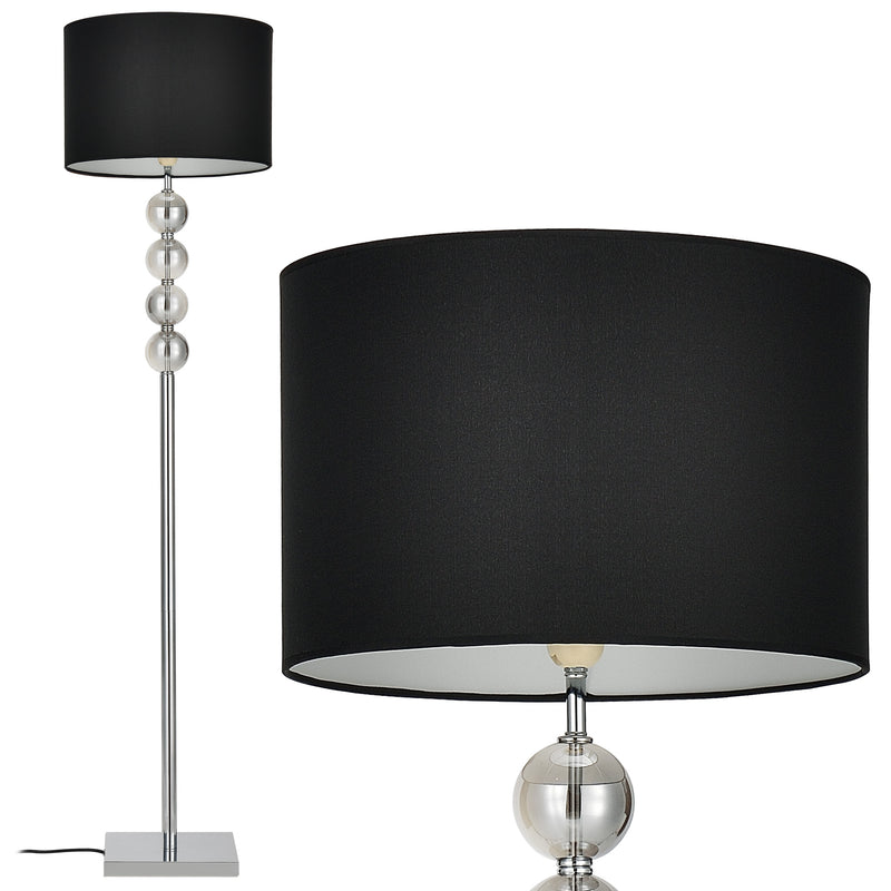 Schizzo in scala Lampada da Terra Alta 155 cm Lampada a Stelo con 4 Sfere Decorative Piantana con Paralume Cilindrico Nero - lux.pro