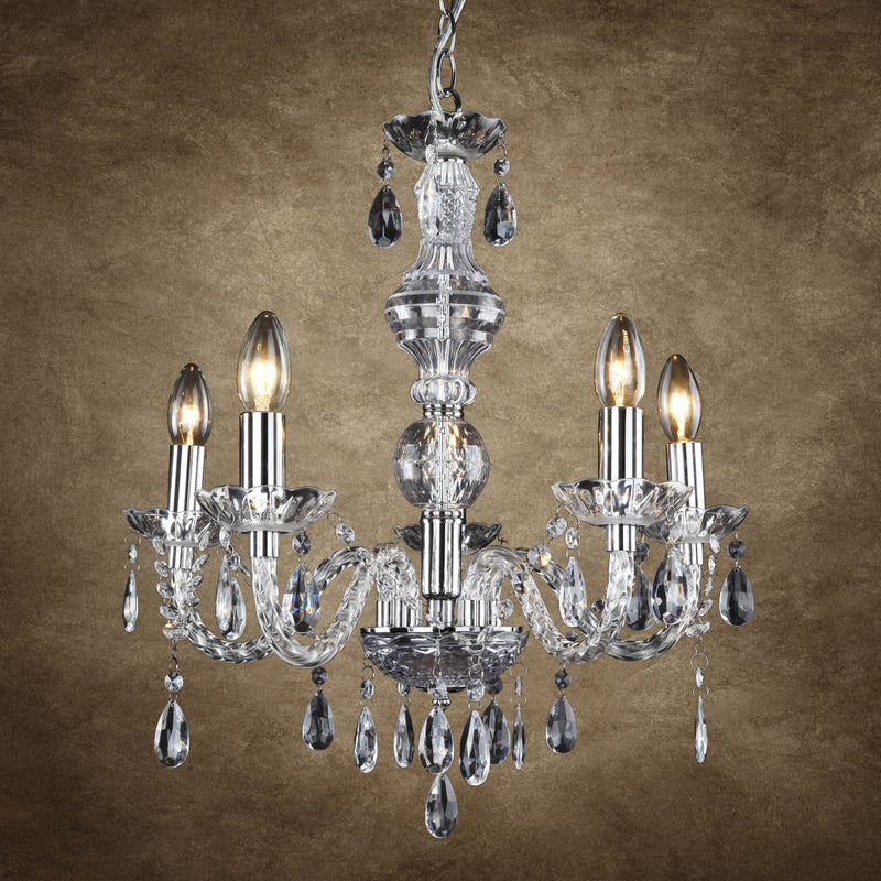 Schizzo in scala Lampadario a 5 Bracci con Cristalli Artificiali - Trasparente Cromato lux.pro