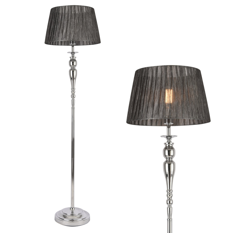 Schizzo in scala Lampada da Terra Alta 151 cm Piantana con Paralume Conico in Tessuto Grigio Ø40 cm Lampada a Stelo Decorativo in Metallo Cromato - lux.pro