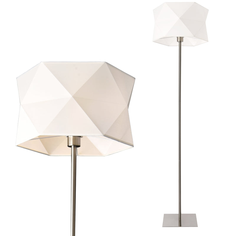 Schizzo in scala Lampada da Terra Alta 152 cm con Piantana Dritta con Paralume Bianco Cilindrico con Taglio Poligonale Lampada a Stelo in Metallo Cromato - lux.pro