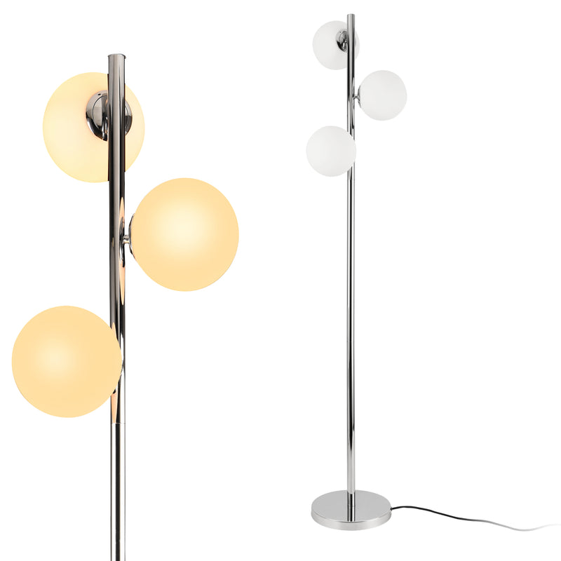 Schizzo in scala Lampada da Terra con 3 Paralumi a Sfera in Vetro Opalino 3x E14 40W Piantana Dritta Alta 154 cm Lampada a Stelo in Metallo - lux.pro