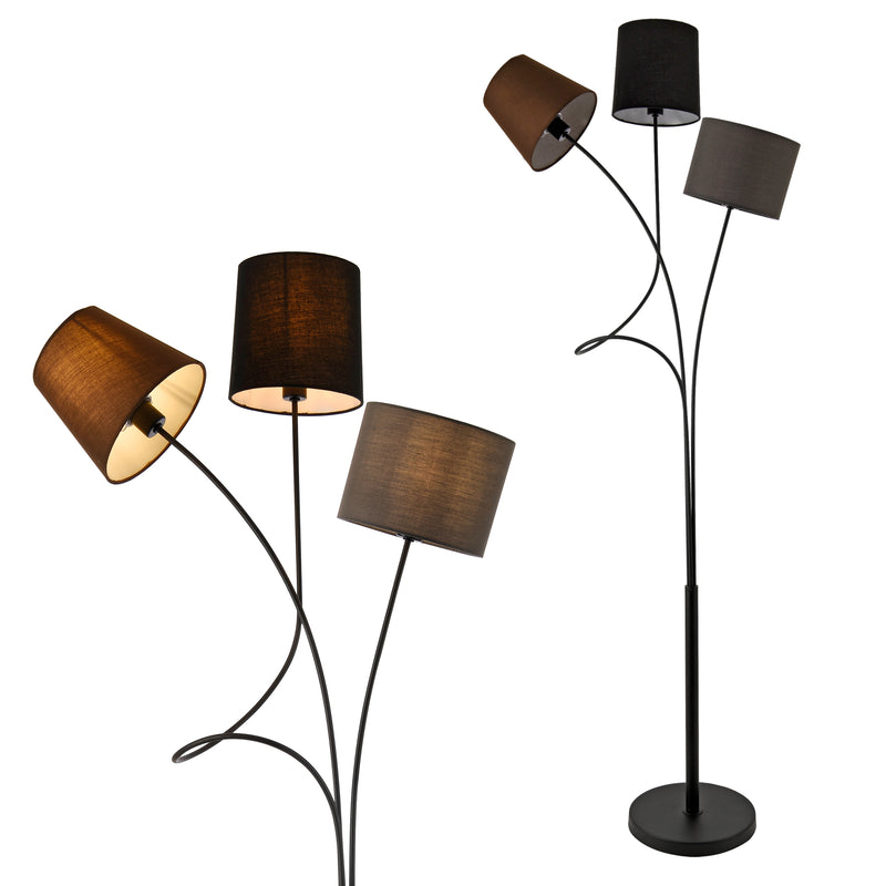 Schizzo in scala Lampada da Terra Treviso a 3 Paralumi Conici con Telaio in Metallo - Nero/Marrone/Grigio lux.pro