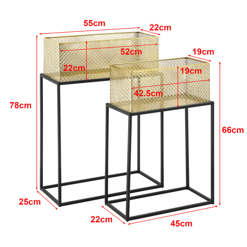 Schizzo in scala Set di 2 Portavasi in Metallo di Forma Rettangolare Supporto Nero per Piante con Coprivaso in Color Ottone in 2 Misure Diverse