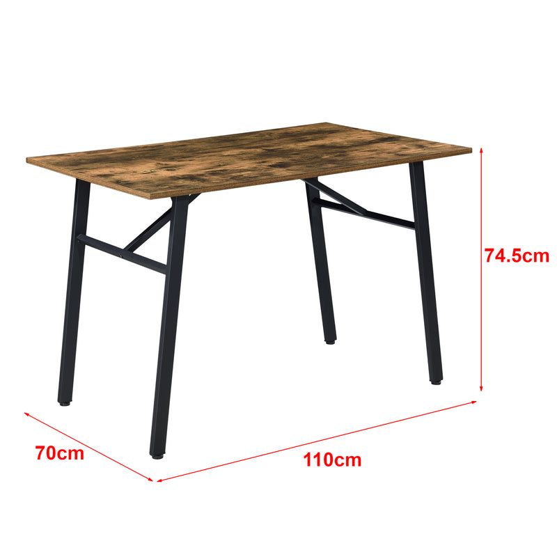 Schizzo in scala Tavolo da Sala Pranzo (AxLaxP) 74,5 x 110 x 70 cm con Tavolo da Cucina/Mensa - Piano Rettangolare in MDF di Color Legno Scuro, Gambe Nere in Ferro - Tavolo Fino a 4 Posti