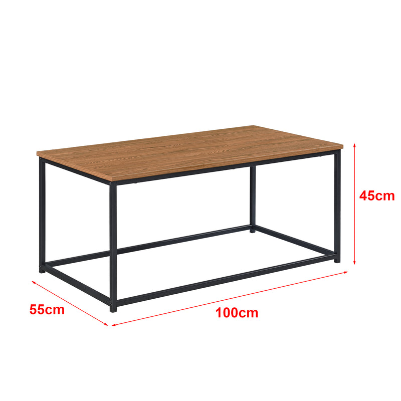 Schizzo in scala Tavolino da caffè/da Divano (AxLaxP) 45x100x55 cm Tavolino Basso da Salotto/Soggiorno con Telaio Nero in Ferro e Piano Rettangolare in Truciolare - Effetto Legno Scuro