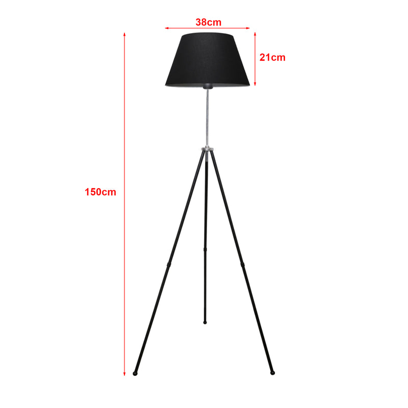 Schizzo in scala Lampada da Terra 'Livingston' Piantana Tripode Lampada a Treppiedi con Paralume in Tessuto di Forma Circolare - Nero - lux.pro