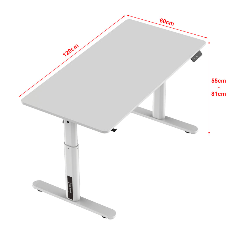Schizzo in scala Scrivania Ringe per Cameretta Piano 120 x 60 cm Regolabile in Altezza con Sollevamento Elettrico - Bianco - pro.tec