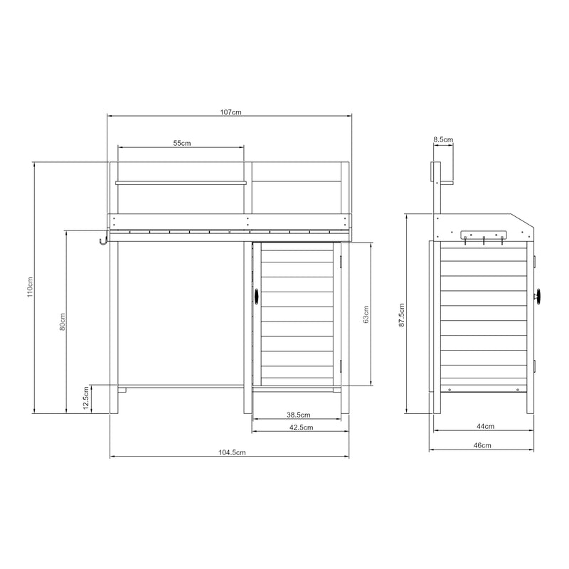 Schizzo in scala Banco di Lavoro per Giardinaggio Alessano in Legno 110x107x46 cm casa.pro