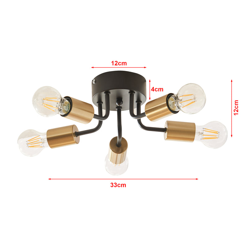 Schizzo in scala Lampada da Soffitto Barrow a 5 Luci - Nero / Oro lux.pro