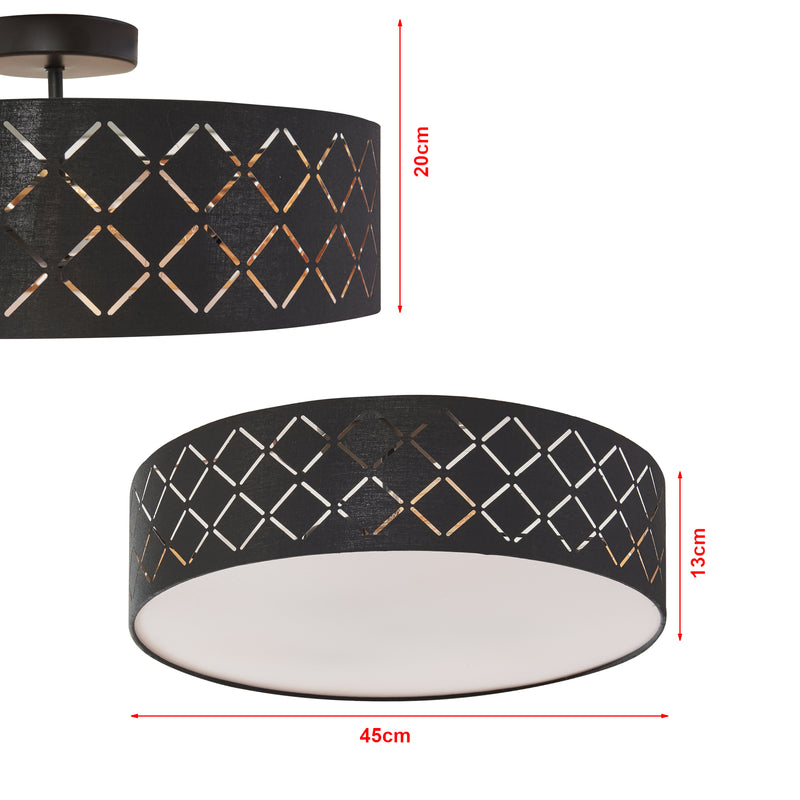 Schizzo in scala Lampada da Soffitto Bay con Paralume Rotondo Decorativo - Nero / Bianco lux.pro