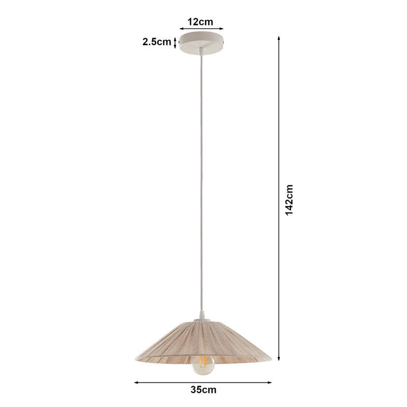 Schizzo in scala Lampada a Sospensione Bridge con Paralume a Cono Piatto in Tessuto Ø35 cm Beige lux.pro