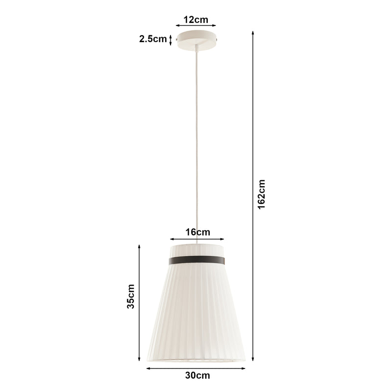Schizzo in scala Lampada a Sospensione Broughton con Paralume a Cono Plissettato Ø30 cm Tessuto Bianco lux.pro