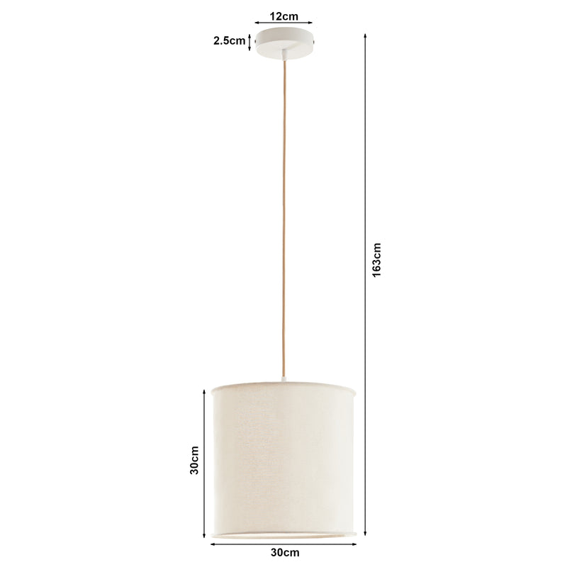Schizzo in scala Lampada a Sospensione Buckley con Paralume Cilindrico Ø30 cmTessuto Bianco lux.pro
