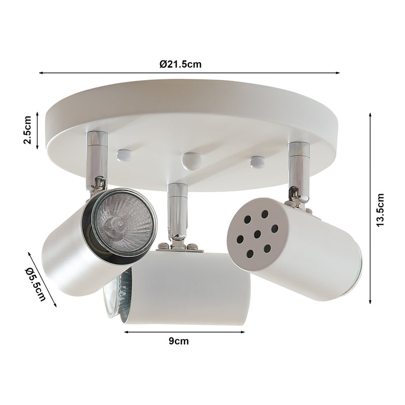 Schizzo in scala Lampada Faretti da Soffitto Bathgate Plafoniera con 3 Spot Orientabili in Metallo Bianco lux.pro