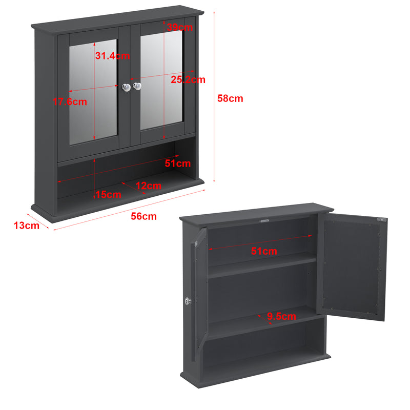 Schizzo in scala Armadietto Pensile a Bagno con Specchi e Ripiani 58 x 56 x 13 cm Mobiletto a Muro con 2 Ante - Vari Colori