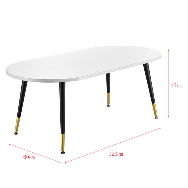 Schizzo in scala Tavolino da caffè/da Divano 47 x 120 x 60 cm Tavolo Basso da Salotto Tavolino con Piano in MDF di Forma Arrotondata e Gambe in Metallo - Vari Colori