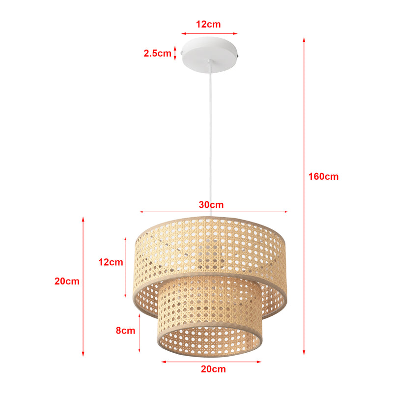 Schizzo in scala Lampada a Sospensione Ascot con 2 Paralumi Cilindrici - Effetto Rattan lux.pro