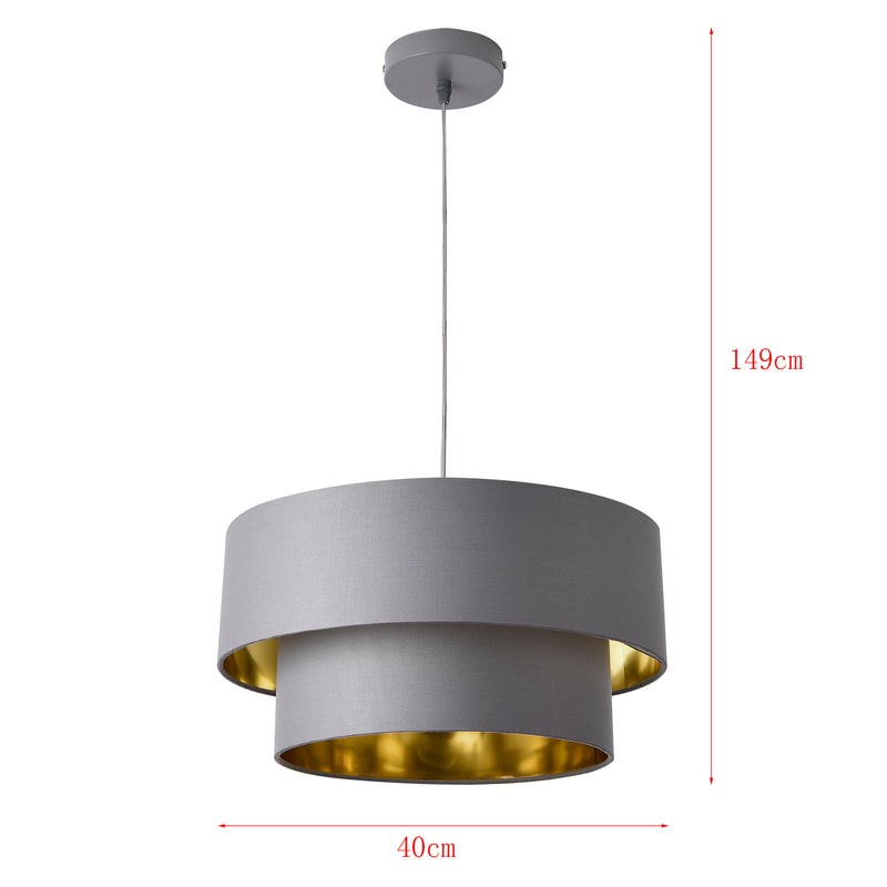 Schizzo in scala Lampada a Sospensione Lopar con Doppio Paralume in Tessuto - Grigio / Oro lux.pro