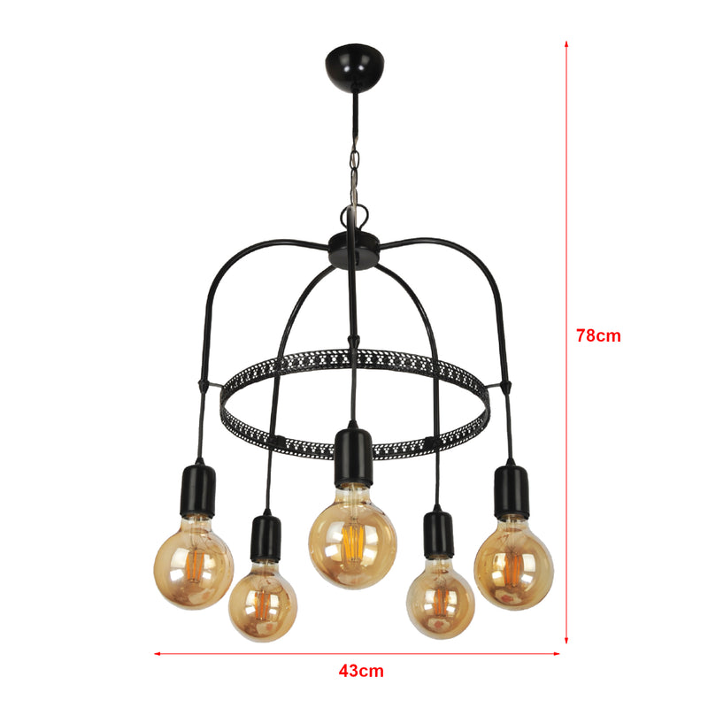 Schizzo in scala Lampadario 'Llandudno' a 3-4-5 Fonti Luce in Stile Industriale Lampada da Soffitto con Portalampada Pendenti Senza Paralumi - Vari Colori - lux.pro