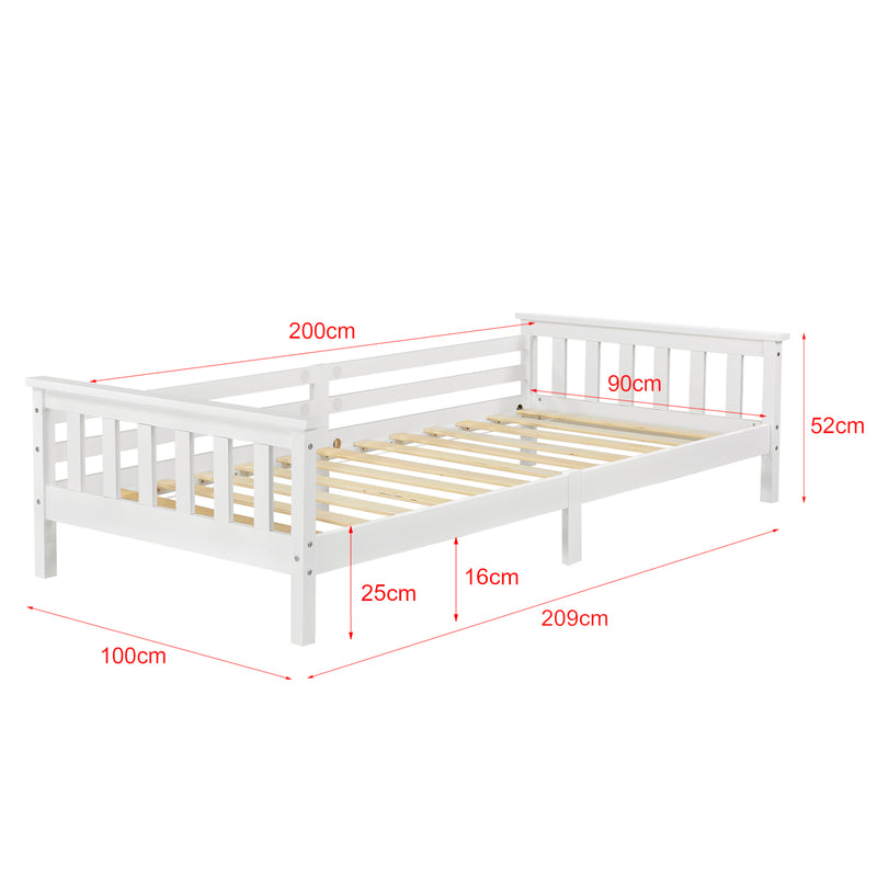 Schizzo in scala Letto per Bambino con Materasso Ipoallergenico a Schiuma Fredda 70x140 / 80x160 / 90x200 cm Letto di Design Moderno in Legno di Pino con Testiera e Pediera - Vari Colori