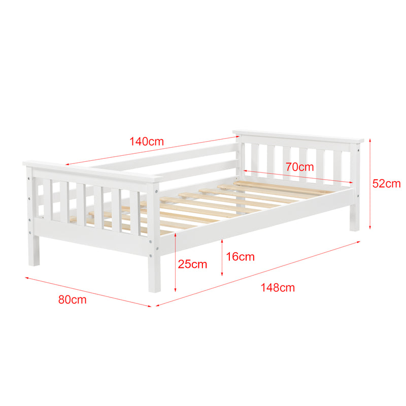 Schizzo in scala Letto per Bambino con Materasso Ipoallergenico a Schiuma Fredda 70x140 / 80x160 / 90x200 cm Letto di Design Moderno in Legno di Pino con Testiera e Pediera - Vari Colori