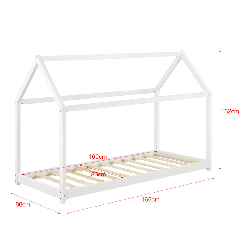 Schizzo in scala Letto per Bambino a Forma di Casetta con Materasso Ipoallergenico a Schiuma Fredda 70x140 / 80x160 cm Lettino di Design Struttura in Legno in Stile Montessori - Vari Colori