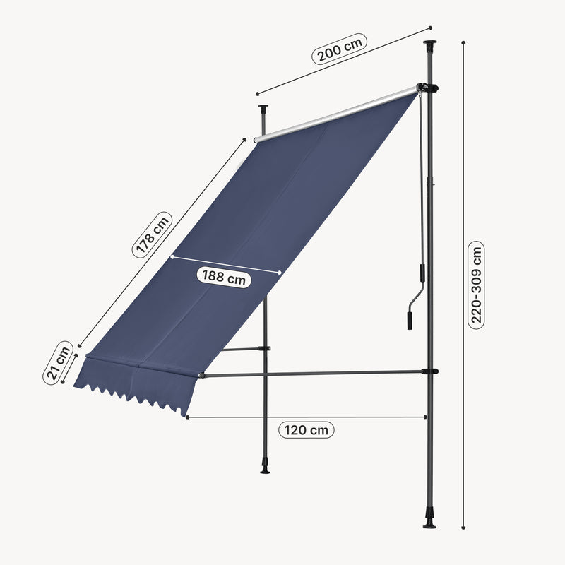 Schizzo in scala Tenda da Sole a Muro con Pali di Supporto Telescopici pro.tec