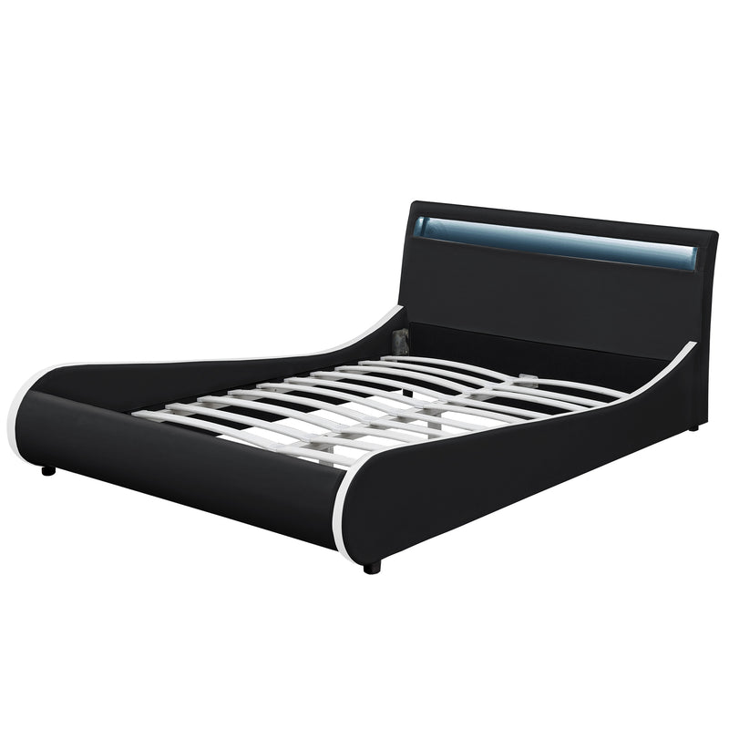 Schizzo in scala Letto Imbottito Curvo Testiera Alta con Illuminazione a LED Similpelle Corium