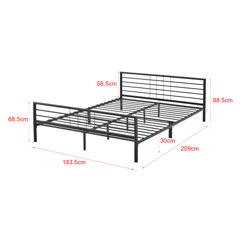 Schizzo in scala Struttura Letto in Acciaio con Testiera e Pediera 200x140/180 cm Letto Matrimoniale in Stile Classico/Moderno - Nero