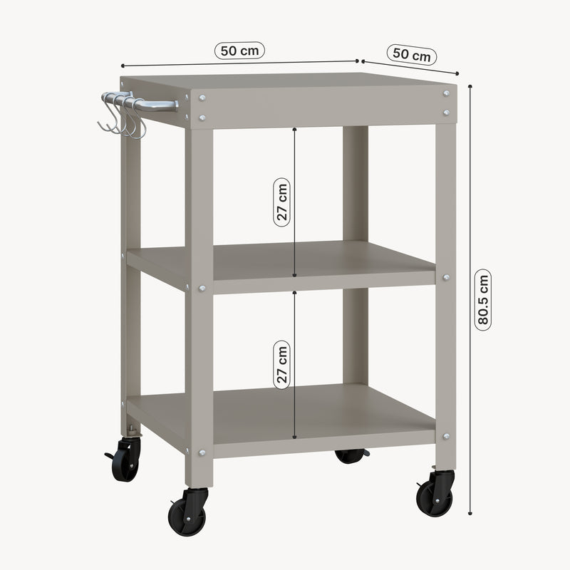 Schizzo in scala Carrello Portavivande Bolognano di Servizio a 3 Ripiani 81x50x50 cm - casa.pro