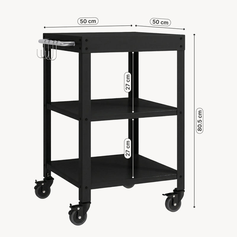 Schizzo in scala Carrello Portavivande Bolognano di Servizio a 3 Ripiani 81x50x50 cm - casa.pro