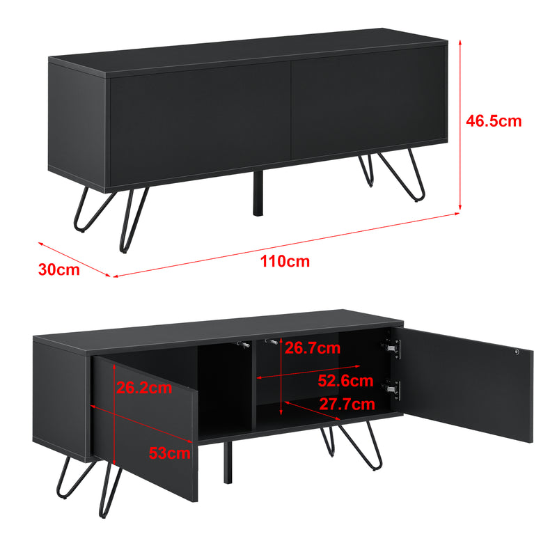 Schizzo in scala Comò con 2 Ante - Apertura Push-to-Open, Gambe in Metallo - Mobiletto Multiuso per Camera/Ufficio (AxLaxP) 46,5 x 110 x 30 cm - Mobile Porta TV con Supporto fino a 20 kg - Vari Colori