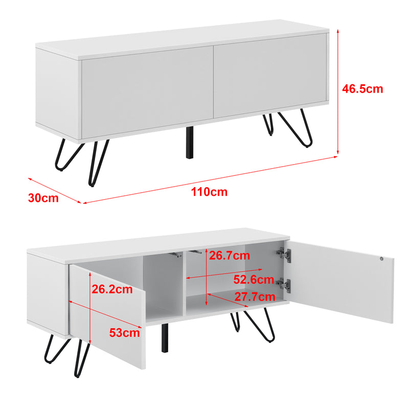 Schizzo in scala Comò con 2 Ante - Apertura Push-to-Open, Gambe in Metallo - Mobiletto Multiuso per Camera/Ufficio (AxLaxP) 46,5 x 110 x 30 cm - Mobile Porta TV con Supporto fino a 20 kg - Vari Colori