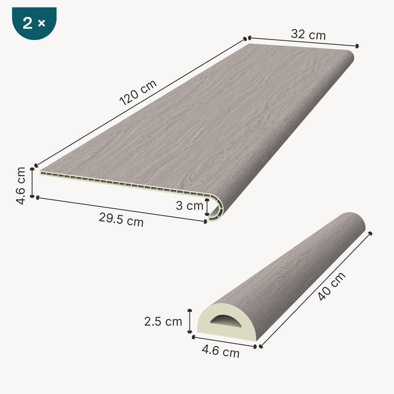 Schizzo in scala Set di Profili Bunschoten Coprigradini Arrotondati in PVC 120 x 32 x 4,6 cm NEU.HOLZ