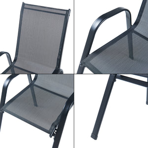 Set di Mobili da Giardino Aradeo Tavolo con Piano in Vetro e 6 Sedie Impilabili - Nero casa.pro