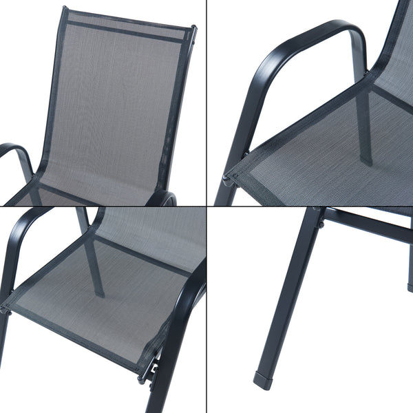 Set di Mobili da Giardino Aradeo Tavolo con Piano in Vetro e 6 Sedie Impilabili - Nero casa.pro