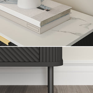 Set di 2 Comodini Olvehok con 2 Cassetti 55 x 52 x 38 cm - Nero / Effetto Marmo Bianco [en.casa] 