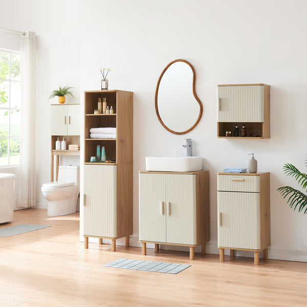 Mobile Sottolavabo da Terra Ferrersp a 2 Ante 80 x 60 x 35 cm - Effetto Rovere / Avena Oatmeal [en.casa] 