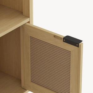 Mobile Contenitore Lukhomso a 2 Ante con Inserto Intreccio e 4 Scomparti 85 x 75 x 30 cm - Effetto Rovere/Rattan [en.casa]
