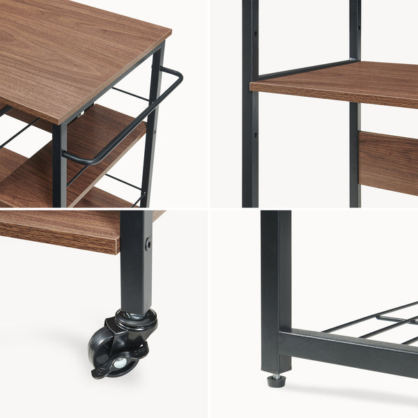 Scaffale da Cucina Kirhuskyna con Modulo Laterale Estraibile Girevole 130x40x85 cm Effetto Noce/Nero [en.casa]