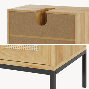 Mobile Sottolavabo Marhasa con Cassetto e 2 Scomparti 60 x 60 x 40 cm - Effetto Rovere/Rattan/Nero [en.casa]