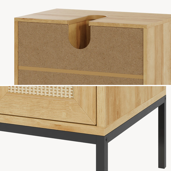 Mobile Sottolavabo Marhasa con Cassetto e 2 Scomparti 60 x 60 x 40 cm - Effetto Rovere/Rattan/Nero [en.casa]