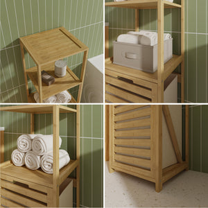 Scaffale da Bagno Anun in Bambù con Cesto Portabiancheria Rimovibile 130x36x33 cm - Effetto Legno [en.casa]