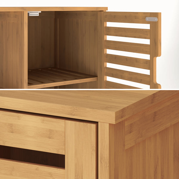 Mobile Contenitore Hakseri a 2 Elementi con Ante e Vani Aperti 87 x 99 x 33 cm in Bambù Naturale [en.casa]