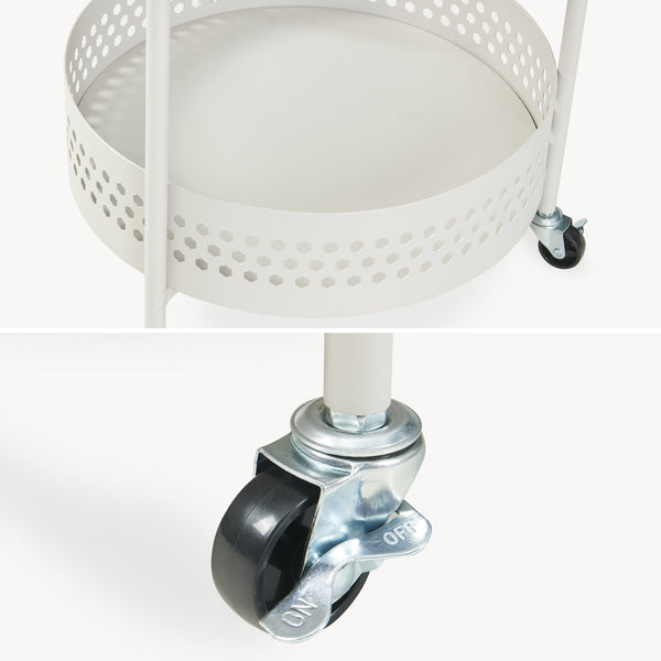 Carrello Portaoggetti Jässaatka a Rotelle Tavolino Rotondo in Acciaio con 2 Ripiani 76 x Ø40 cm - Grigio [en.casa]