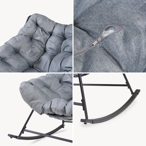 Sedia a Dondolo Villeneuve da Giardino con Cuscino Imbottito 85 x 90 x 91 cm - Nero / Grigio [en.casa]