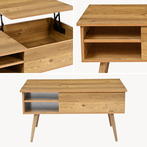 Tavolino da salotto Vasdabod con piano sollevabile 96x59x50 cm effetto quercia [en.casa]