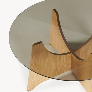 Tavolino da Salotto Omlar con Piano Rotondo in Vetro Fumé Ø70 x 35 cm - Effetto Rovere/Grigio Fumo [en.casa]
