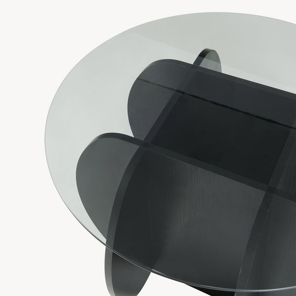 Tavolino Karhuvandi con piano in vetro Ø70x40 cm Nero/Grigio [en.casa]
