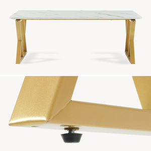 Tavolino da Caffè Nolu con Piano Rettangolare 120 x 60 x 46 cm - Effetto Marmo Bianco/Oro [en.casa] 